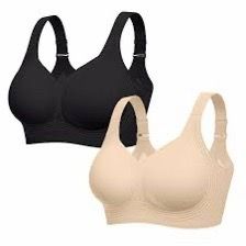 2X LetsJoli Full Coverage Supportive Wireless Push Up Bras XL Black & Nude NEW