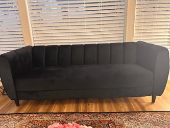 Black velvet sofa