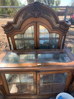 Ornate Wood and Glass China Cabinet Hutch