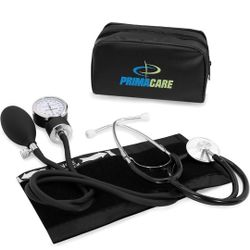 PrimaCare Medical DS-9197-BK Professional Classic Series Manual Adult Size Blood Pressure Kit, Emergency Bp kit with Stethoscope and Portable Leathere