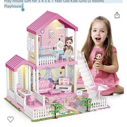 Doll House Dreamhouse for Girls,STEM Dollhouse DIY Building Toys with Play Mat,Lights,Furniture,Accessories,Doll,Pets,Best Pretend Play House Gift for