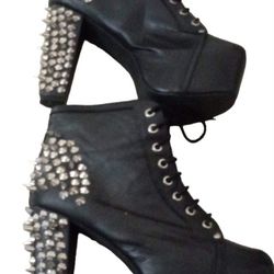 Jeffrey Campbell Leather Boots with Spikes and Studs