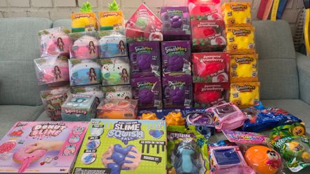 Squeeze Squishy Strawberry Carrot Peach Grapes and Slime Toys