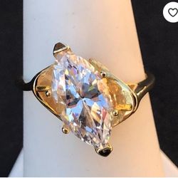 Size 8 - Vintage Marquise Cubic Zirconia Ring, Vintage Faux Diamond Ring, Vintage Gold Tone Ring, Quality Costume Ring
