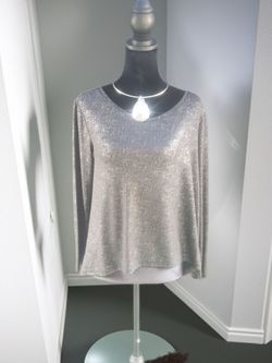 Silver Metallic Long Sleeve Top