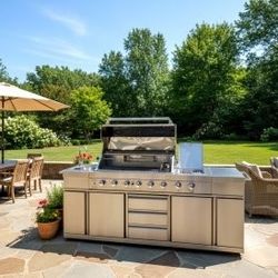 NEW 3 in 1 Outdoor Kitchen 8 Burner Stainless Steel Grill Island w/ Sink + Rotisserie Kit