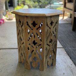 Boho carved wood side table end table- plant stand