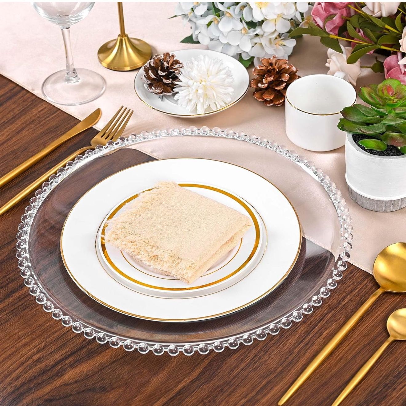 46 Pcs Clear Charger Plates Bulk 13 Inch Plastic Round Dinner