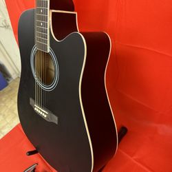 WACO Full Size Black Country Acoustic Guitar with Capo, Digital Tuner, Extra Strings $140 Firm