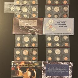 Coins – Uncirculated Mint Sets in Original Packaging – 1995 (10 Coins)/1996 (11 Coins)/1997 (10 Coins)/1998 (10 Coin) – Total 41 coins for $47