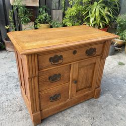 Vintage Antique Solid Oak Cabinet / Washstand