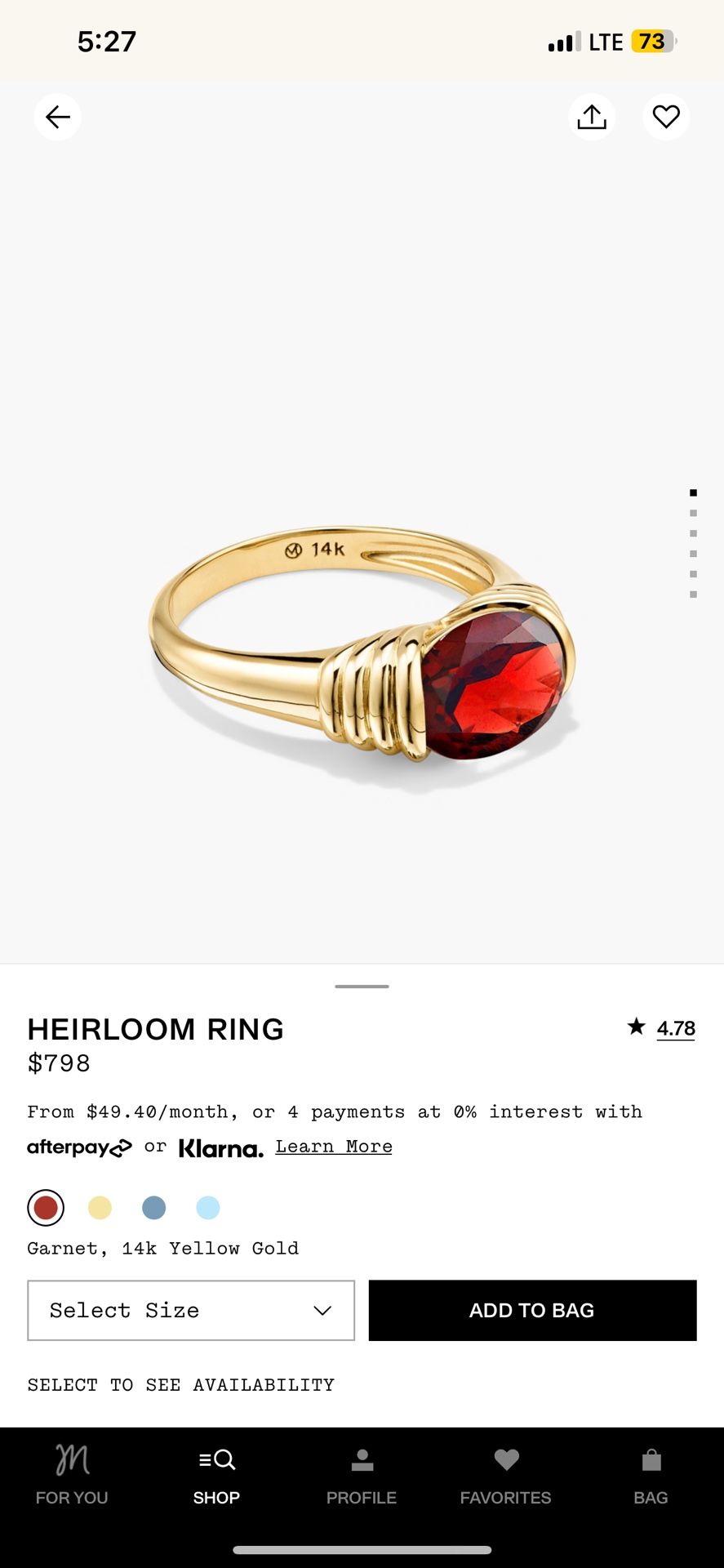 Mejuri 14k Gold Garnet Heirloom Ring