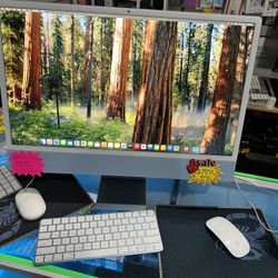 Apple iMac 2021 24” Retina 4.5K Apple M1 8GB Ram 256GB SSD macOS Sequoia Wireless Keyboard & Mouse. 