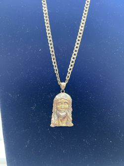 10k curb link diamond cut cuban & 10k jesus pendant