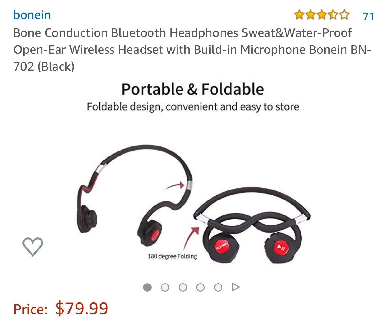 Conduction Bluetooth Headphones Sweat&Water-Proof Open-Ear Wireless Headset with Build-in Microphone Bonein BN-702 (Black)