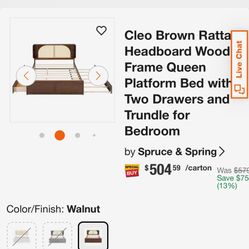 Queen Platform bed Frame + Hidden Twin Bed 2cabinets