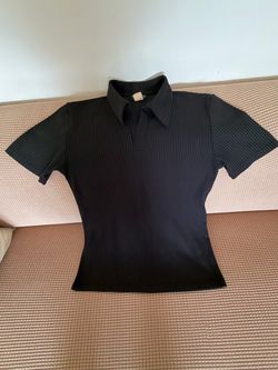 Black Ribbed Polo Shirt Short Sleeve