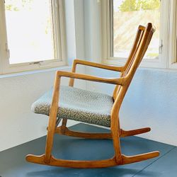 Hans Wegner, Denmark 1945, Oak Rocking Chair With Fabric Seat