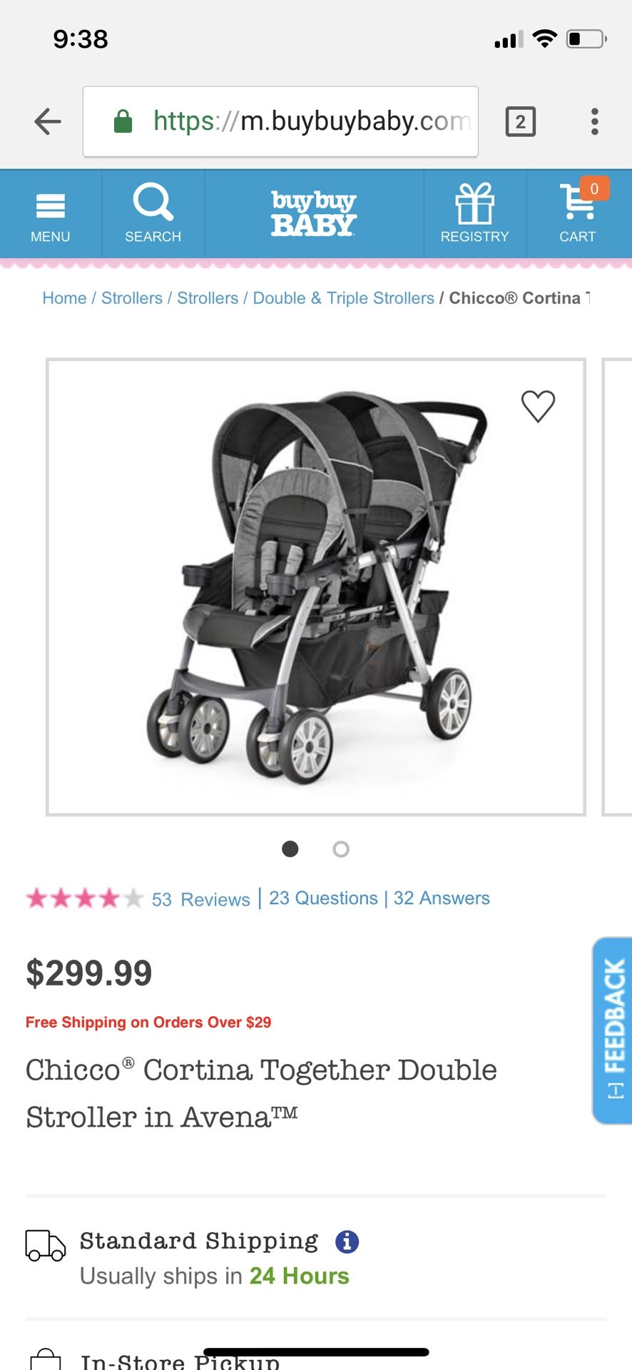 Chicco cortina double stroller