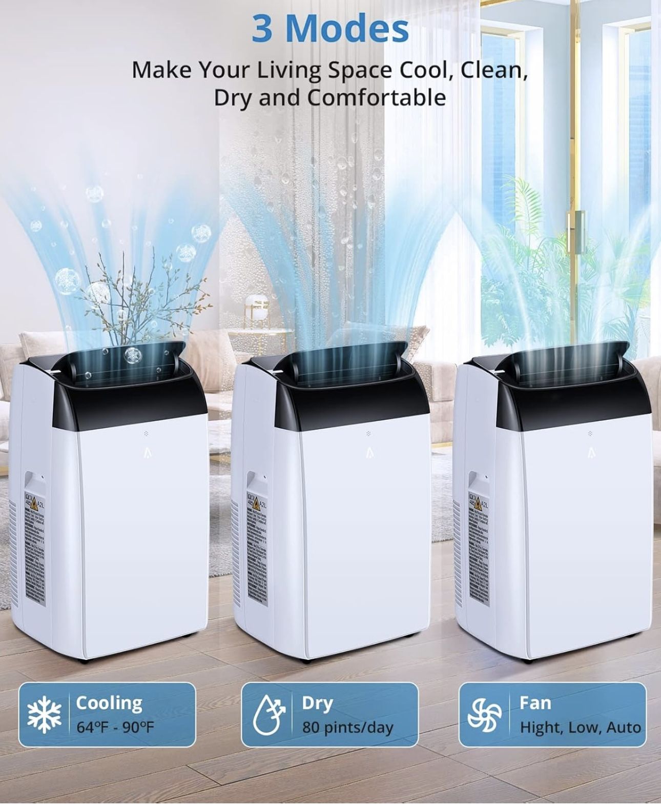 14000 BTU Portable Air Conditioner, Standing 3 in 1 AC Unit with Cooling, Dehumidifier & Fan Mode, Cool Up to 750 sq.ft