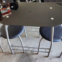3 Piece Space saver Black Glass Table and chairs 