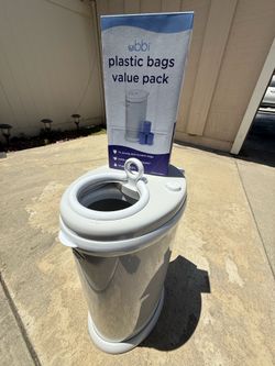 Ubbi Steel Odor Locking Diaper Pail in White with Diaper Pail Plastic Bags, 13-Gallon Capacity, Unscented, Durable