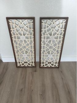 Pair of Geometric Wood Wall Art Panels 16x37