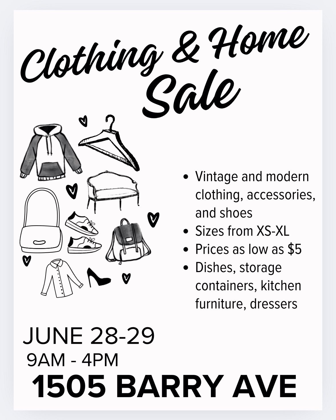 6/28-6/29 home goods, furniture and vintage clothing sale!