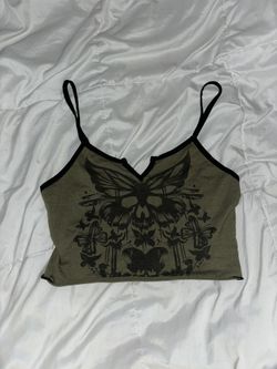 Y2K Cropped Army Green Graphic Tank Top