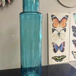 Teal Heavy Glass Vase 22”