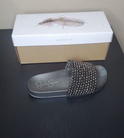 Jessica Simpson Black Pool Beaded Slip On Slide Sandals