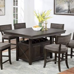 5 piece COUNTER HEIGHT DINING TABLE SET WINE RACK LEAF / COMEDOR SILLAS
