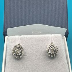 New Pear Cut Diamond Earrings  Allure Gem Brand Signed SK9 Sterling Silver & Diamonds Total Weight Of 2.47 Grams 