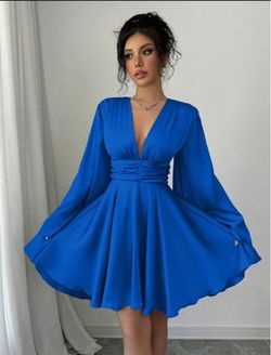 Royal blue satin long sleeve dress