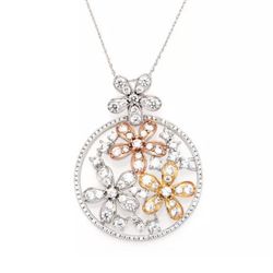 Solid Sterling Silver Cubic Zirconia Floral Pendant with Chain