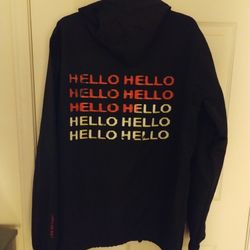 Pleasures X Hypebeast "Hello" Black Windbreaker Hooded Jacket Madre In USA Large.