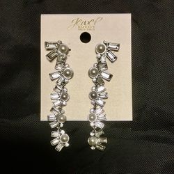 Jewel Badgley Mischka Linear Drop Earrings w/Crystals & Imitation Pearls