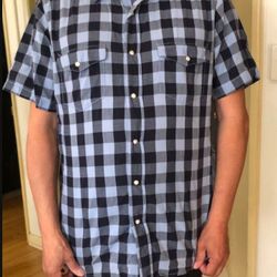 Button Down Plaid Shirt L/Camisa De Hombre De Bottomes Casual Large 
