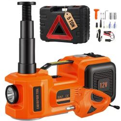 253} Electric Car Jack, 5 Ton/11023 LBS Hydraulic Jack with Electric Impact Wrench, Portable Car Lift with Built-in Inflatable Pump, and LED Light for