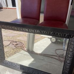 Black Metal Mirror & Two Dining High Rise Chairs
