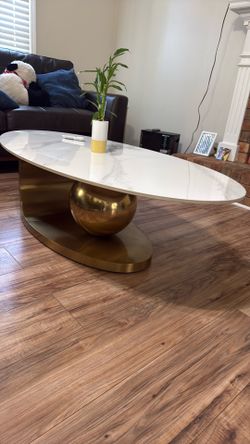 Gold +white Oval Marble  Coffee table