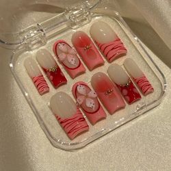 ✨ Press On Nails – Pink Strawberry Vibes, Long Square
