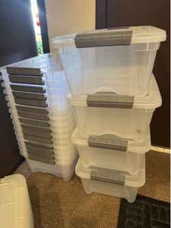 12.9 Qt Clear Buckle-Up Storage Bins – Made in USA – 20 Available – $6 Each