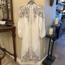 NWOT~G.D.S. Celeste Multicolor Floral Linen Blend Cuff Sleeve Long Dress-Medium