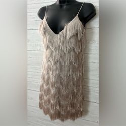ZARA TAUPE Fringe Mini Dress women’s Small