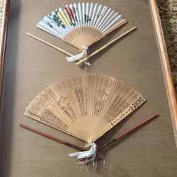 Pair of Vintage Chinese Fans — Shadowbox Framed & Ready to Hang