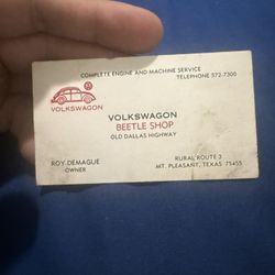 Volkswagon Beetle Shop Old Dallas Highway Rural Route 3 Vintage Business Card