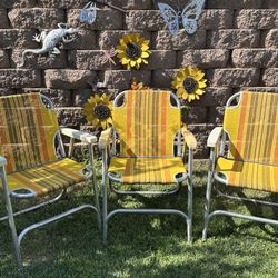 Three Vintage Aluminum Folding Chairs 