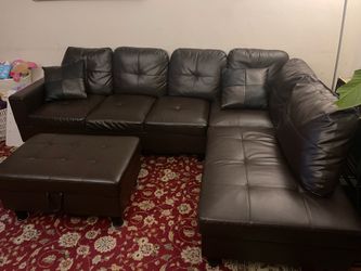 🔥 Modern Dark Brown L-Shaped Sectional Sofa with Storage Ottoman – Excellent Condition 🔥