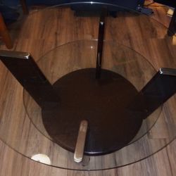 Three Tier Glass and Dark Solid Wood Coffee Table